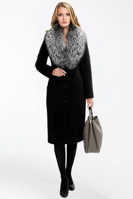 Купить классическое зимнее черное пальто с чернобуркой в магазине в Москве