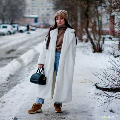 Купить Женская осенне-зимняя белая меховая цельная шуба из искусственного  меха ягненка средней длины, утолщенное пальто | Joom