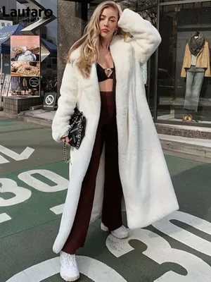 Зимнее длинное теплое женское пальто из искусственного меха с капюшоном и  поясом | AliExpress