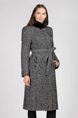 ASWEAR | Элегантное черно-белое пальто с поясом в елочку ASOS DESIGN