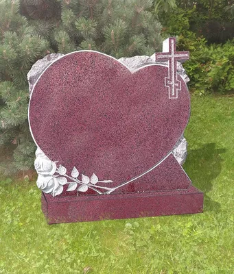 Памятник Сердце с крестом и розами из красного гранита