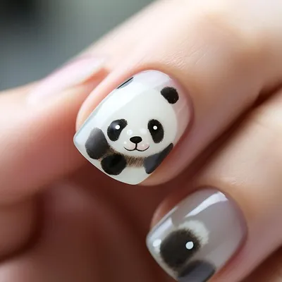 Дизайн ногтей в форме панды с черно-белым цветом милый искусство творческая  идея вдохновение салон | Премиум Фото