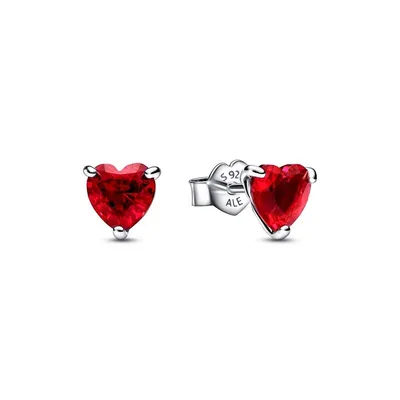 Купить Серьги-гвоздики PANDORA с красным сердцем 292549C01 в  интернет-магазине, цена 5990 руб