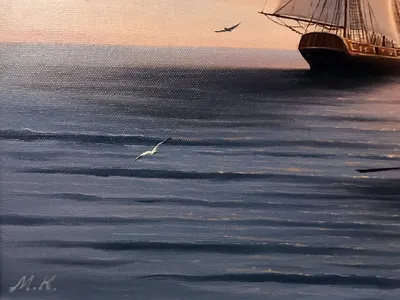 Картина «Парусник в море» Холст, Масло 2021 г.