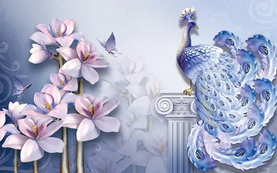 Флизелиновые фото обои цветы на стену 184 x 254 см Птицы - Синий павлин  (13592V4A)+клей (ID#1400008187), цена: 1200 ₴, купить на Prom.ua