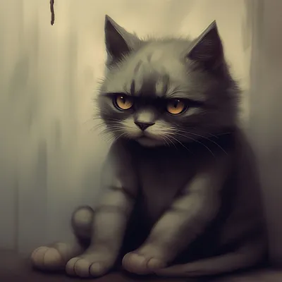 Усталый, грустный, утомленный. Портрет усталого кота. Кот забавно  придерживает лапой щеку и грустно смотрит зелеными глазами. Кот серый,  пушистый и очень усталый. Коту все надоело Stock Photo | Adobe Stock