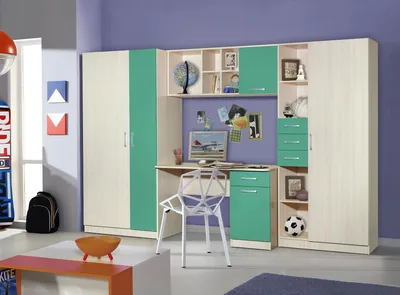 Детская комната Симба: шкаф, стол, полка, пенал - Детская мебель Симба:  двухъярусная кровать, кровать-чердак, модульная серия