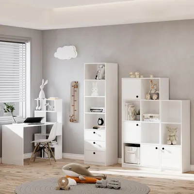ᐉ Комплект мебели в детскую комнату стеллаж/письменный стол/шкаф Белый  (9957573)