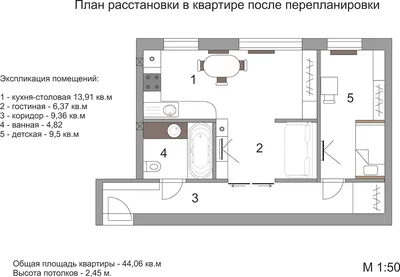 Перепланировка хрущевки | Заказать проект перепланировки 2-х комнатной  хрущевки в Москве