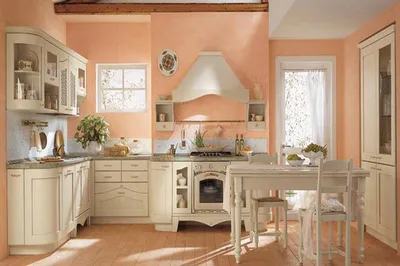 Персиковый цвет стен на кухне (34 фото)