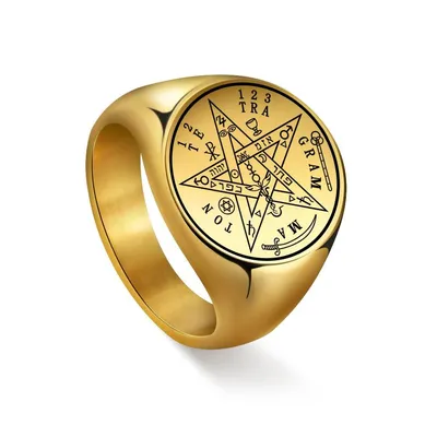 ᐉ Перстень-символ Dawapara 12/D 22 мм с пентаграммой царя Соломона  Золотистый