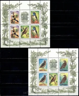 Певчие птицы России комплект 2 малых листа, 1995г