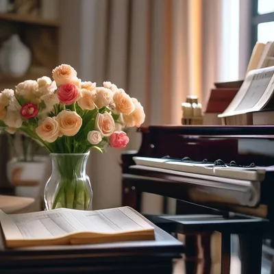 Фотографии на клавишах пианино роза Цветы