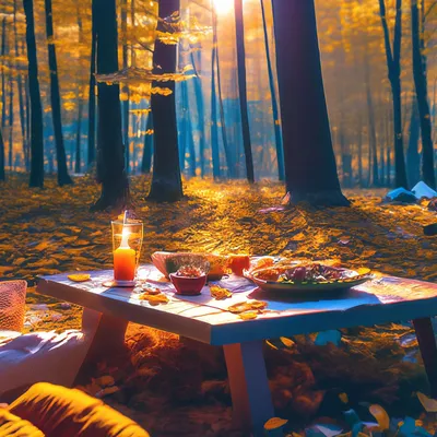 Пикник в лесу осенью - 42 фото