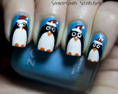 Новогодний френч😍 милый пингвин в шапке и красный колпак) Красивые ногти с  дизайном. Маникюр. Подписывайтесь @smirnnails ;) | Winter nails, Nails,  Nail designs