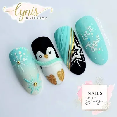 Пингвин на ногтях. Зимний маникюр. | Nails, Convenience store products,  Convenience store