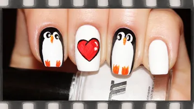 Пингвин на ногтях | Пингвин, Ногти, Маникюр