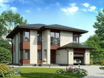 Проект загородного дома с гаражом на две машины, террасой, отдельной  гардеробной при входе D559 | Каталог проектов Домамо