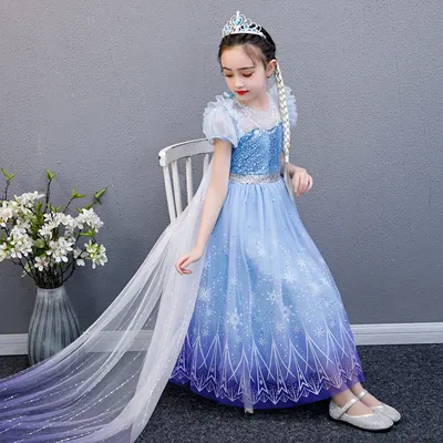 Платье Эльзы, 2 платья принцессы, искусственная кожа, для рождества, дня  рождения, косплевечерние, высокое качество, с длинной накидкой, синее платье,  Нина | AliExpress
