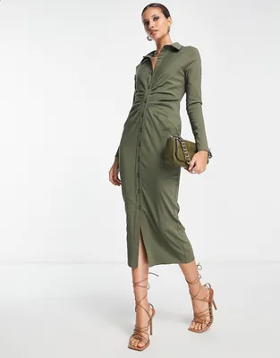 Женское винтажное платье с поясом, однотонное облегающее платье-трапеция с  длинным рукавом, пуговицами спереди и отложным воротником, осень |  AliExpress