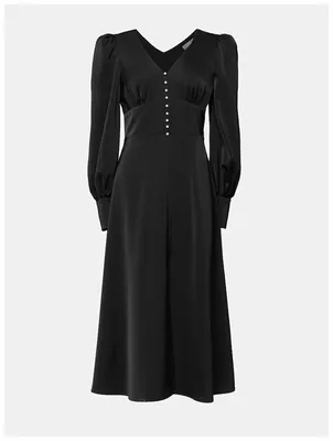 Женское винтажное платье-трапеция, однотонное элегантное платье с пуговицами  спереди, длинным рукавом и отложным воротником, осень 2020 | AliExpress
