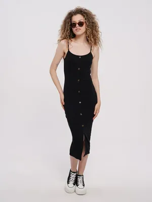 Длинное платье спереди на пуговицах, цвет: черный купить в  интернет-магазине ТВОЕ, арт.81289
