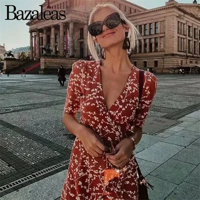 Платье Bazaleas на пуговицах и завязках сзади | AliExpress