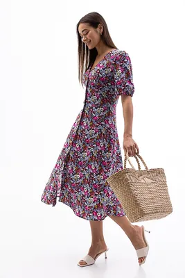 Летнее платье на пуговицах черное с цветочным принтом - купить в интернет  магазине Аржен