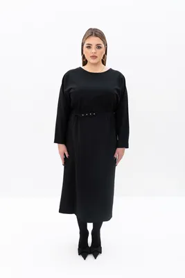 Платье на пуговицах с поясом; черный | 4FORMS
