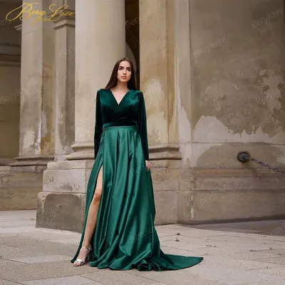 Элегантные атласные вечерние платья, длинное официальное вечернее платье с  V-образным вырезом и Боковым Разрезом, женское бархатное платье с запахом и  рюшами, вечернее платье 2021 | AliExpress