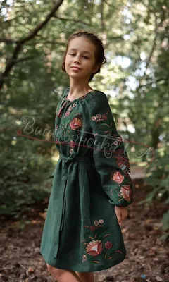 Льняное зеленое платье-вышиванка 4352 купить в интернет-магазине