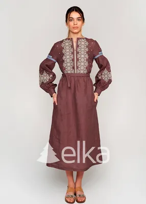 Стилизованное платье вышиванка в стиле этномодерн, декорированное вязаными  вставками