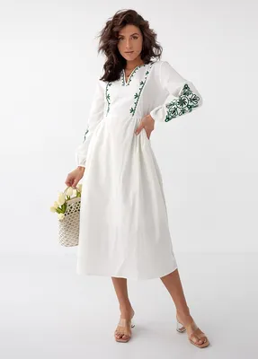 Платье-вышиванка белое с Жар-птицей - купить в интернет магазине Аржен