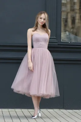 Миди платье из фатина с рашитым бюстом - Royal Dresses