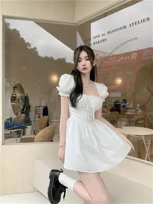 Женское белое платье-рубашка Atopos, модные повседневные летние корейские  платья с коротким рукавом, женское платье, женская одежда, сарафан |  AliExpress