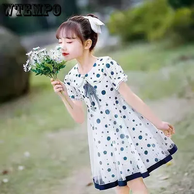 Купить Платья для девочек, летняя кружевная детская корейская версия платья  принцессы в горошек | Joom