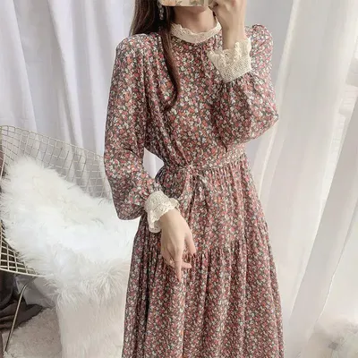Шифоновое двухслойное платье с длинным рукавом, на осень/зиму | AliExpress
