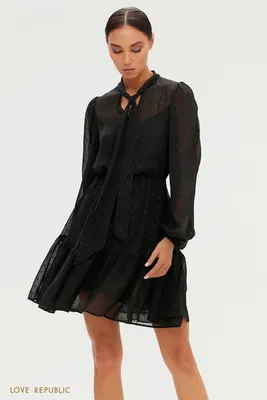 Черное платье из шифона с рюшами, артикул L1-23/1-520-4932 | Купить в  интернет-магазине Yana в Москве