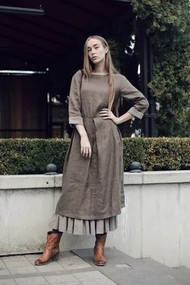 Платье из смесового льна с бахромой - артикул B459034, цвет CAPERCAILLIE -  купить по цене 0 руб. в интернет-магазине Baon