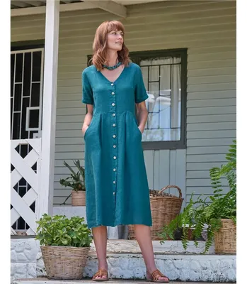 Короткое льняное платье с V-образным вырезом для женщин – купить в  официальном интернет-магазине Marc O'Polo