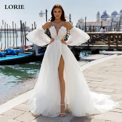 Свадебное платье LORIE со съемным рукавом 2022, платье невесты с Боковым  Разрезом, Пляжное Платье с сердечком, модель 2022 | AliExpress