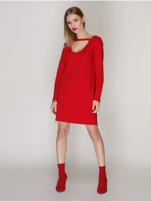 Коктейльное платье-чокер из эластичного материала (M, Красный) | AIRILY.EE  бутик