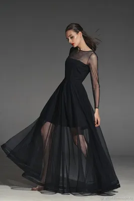 Приталенное платье с сеткой, чёрное - купить в Москве ◈ цена в  интернет-магазине «L'Marka»