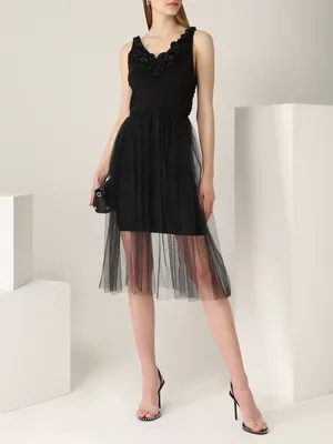 Купить Нежное черное женское платье \"Кристалл\" украшенное сеткой с вышивкой  236-2 фото оптом, цена, большие размеры(баталы)