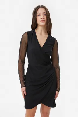 Короткое черное платье на запах из сетки - 13897 2399₴ 【MustHave ❤】