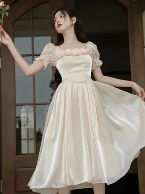 Платье принцессы в стиле ретро во французском стиле, летние винтажные  шикарные романтичные элегантные дамские платья средней длины с цветочным  принтом и пышными рукавами | AliExpress