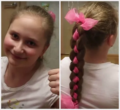 Косы с лентами в школу Причёски на 1 сентября пошагово Hair Tytorial -  YouTube