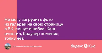 Не могу загрузить фото из галереи на свою страницу в ВК, пишут ошибка. Кеш  очистил, браузер поменял, толку нет.» — Яндекс Кью