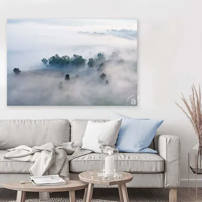 Картина \"Зелень в тумане\" на натуральном хлопковом холсте, на подрамнике, в  подарок для интерьера