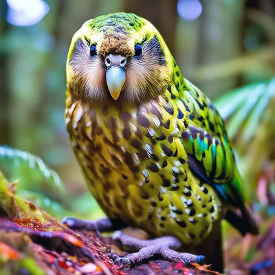 В Новой Зеландии птицей года стал попугай, не умеющий летать. От хищников  он защищается, притворившись кустом